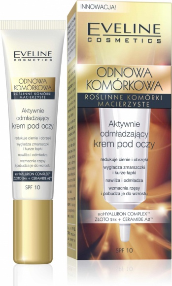 Krem pod oczy Eveline Cosmetics ODNOWA KOMÓRKOWA LIFESTYLE, Uroda - Innowacyjna formuła kremu odmładzającego oparta jest na połączeniu roślinnych komórek macierzystych GARDENIA STEMS GX™ i 15 starannie wyselekcjonowanych, luksusowych aktywatorów młodości. Dodatkowo krem można aplikować codziennie u nasady górnych i dolnych rzęs.