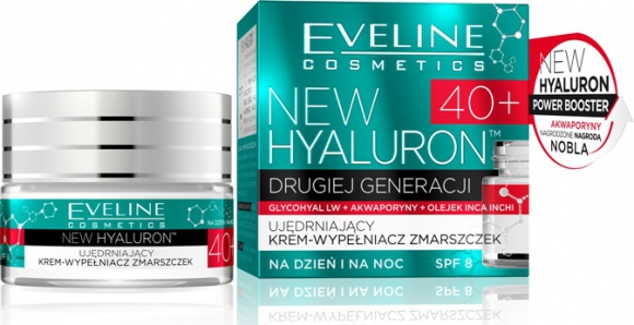 Eveline Cosmetics NEW HYALURON™ Ujędrniający Krem-Wypełniacz Zmarszczek 40+ LIFESTYLE, Uroda - NEW HYALURON to pionierska terapia aktywująca mechanizmy młodości w głębokich warstwach skóry. Przełomowa technologia TURBO LIFTING AGE DEFENSE™ na bazie DRUGIEJ GENERACJI KWASU HIALURONOWEGO i AKWAPORYN zapewnia bezprecedensową skuteczność w redukcji zmarszczek.