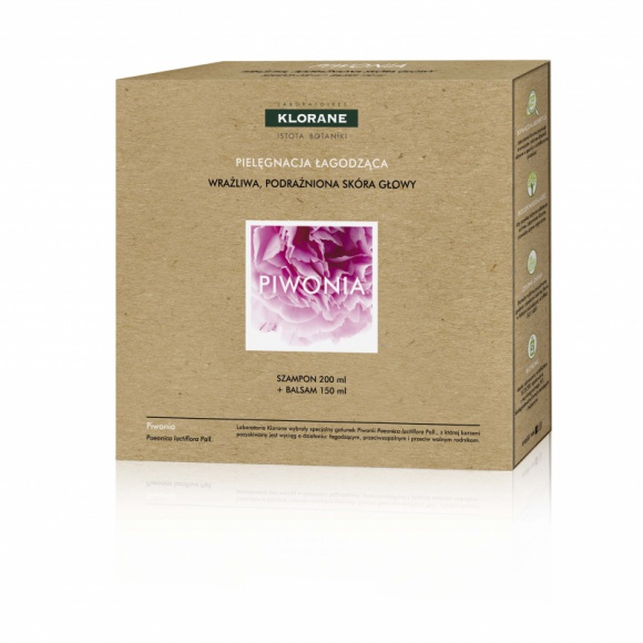 Klorane zestaw kosmetyków Piwonia LIFESTYLE, Uroda - Pielęgnacja łagodząca dla wrażliwej, podrażnionej skóry głowy. W zestawie znajduje się szampon i balsam na bazie wyciągu z piwonii.